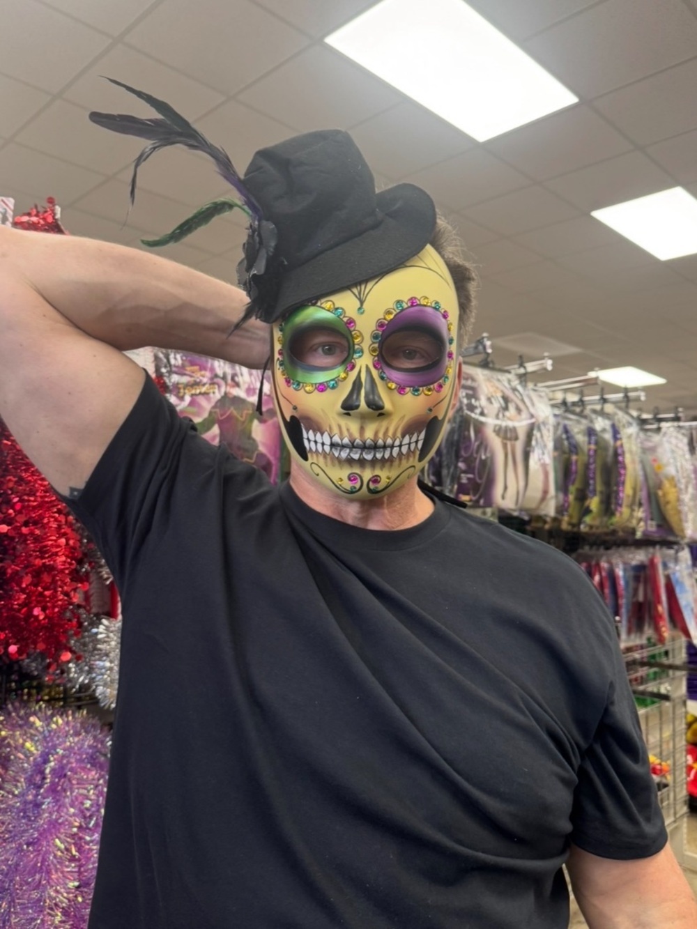 Halloween Day of the Dead Full Face Mask Top Hat Colorful Tie Back Adult